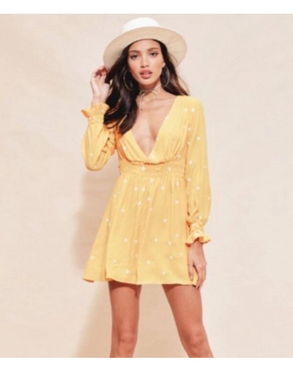 For Love And Lemons Chiquita Daisy Yellow Long Sleeve Dress